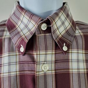 ORVIS MENS LARGE MAROON HERRINGBONE PLAID SHIRT